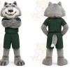 Gray Wolf Mascot Costume with Custom Logo