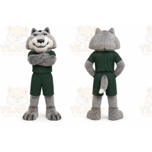 Gray Wolf Mascot Costume with Custom Logo