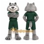 Gray Wolf Mascot Costume with Custom Logo