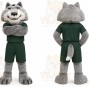 Gray Wolf Mascot Costume with Custom Logo