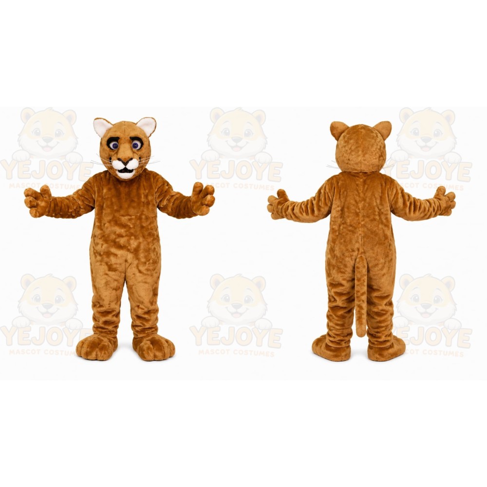 Brown Cougar Mascot Costume with Custom Logo