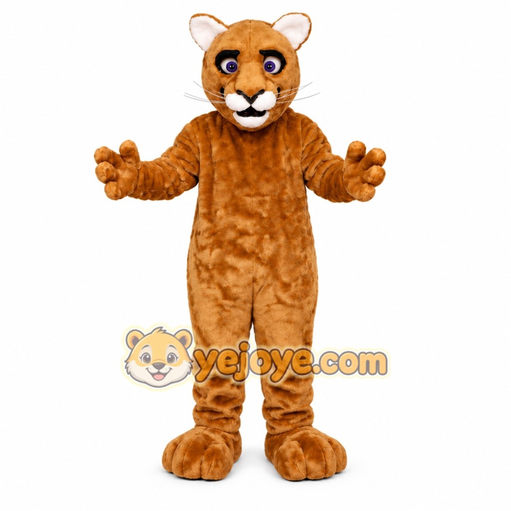 Brown Cougar Mascot Costume with Custom Logo Brown Cougar Mascot Costume with Custom Logo