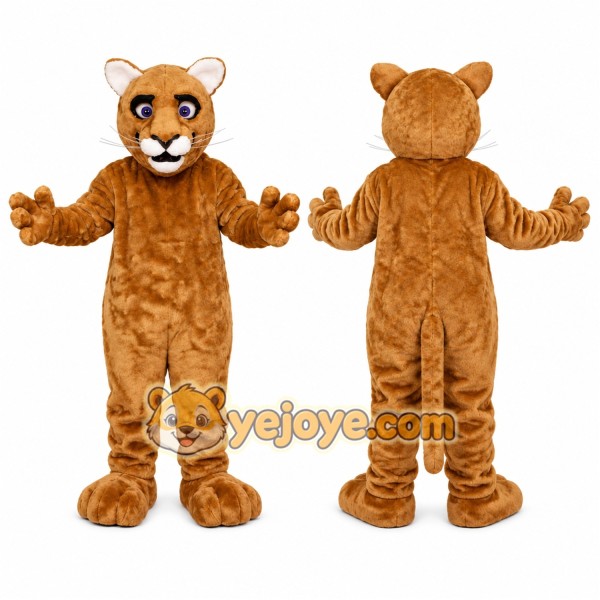 Brown Cougar Mascot Costume with Custom Logo