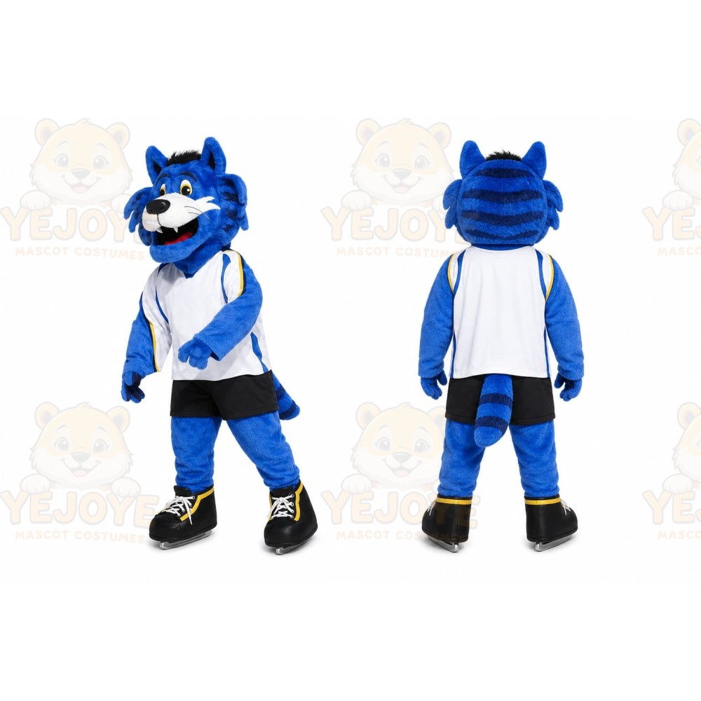 Blue Cat Mascot Costume with Custom Logo
