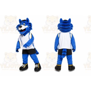 Blue Cat Mascot Costume with Custom Logo