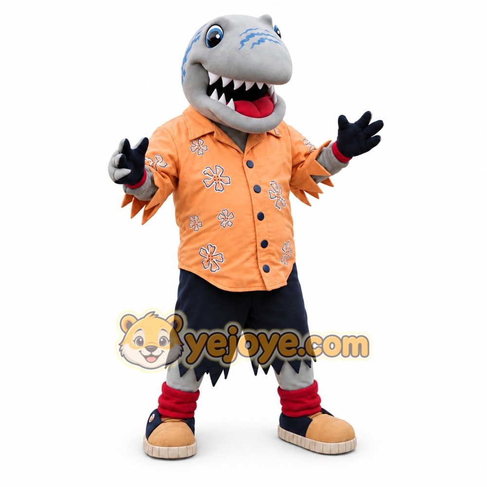 Gray Shark Mascot Costume with Custom Logo Gray Shark Mascot Costume with Custom Logo