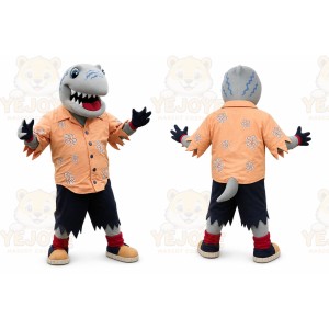 Gray Shark Mascot Costume with Custom Logo