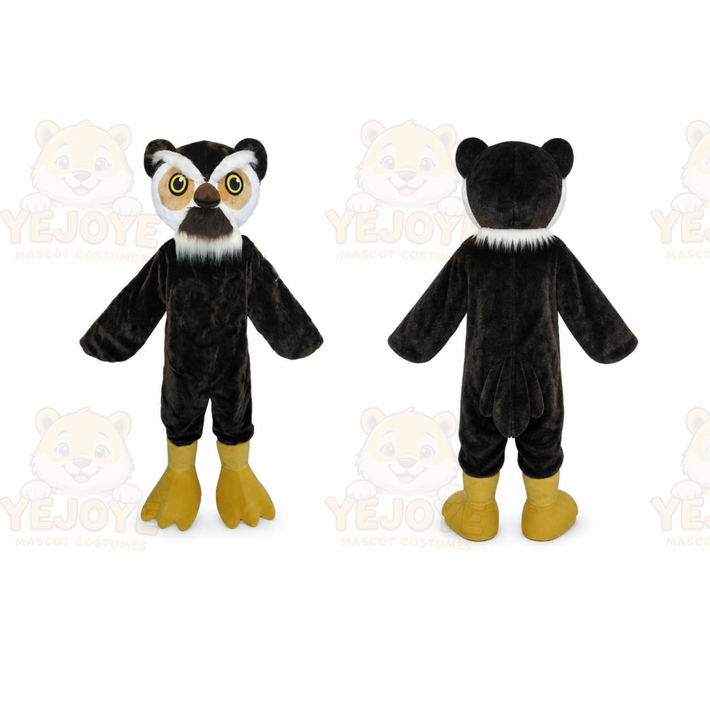 Black Owl Mascot Costume with Custom Logo