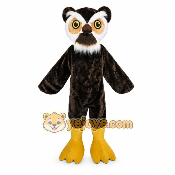 Black Owl Mascot Costume with Custom Logo