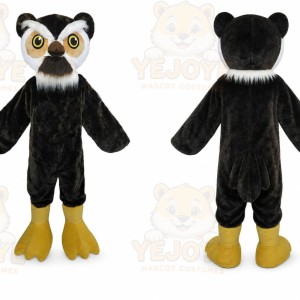 Black Owl Mascot Costume with Custom Logo
