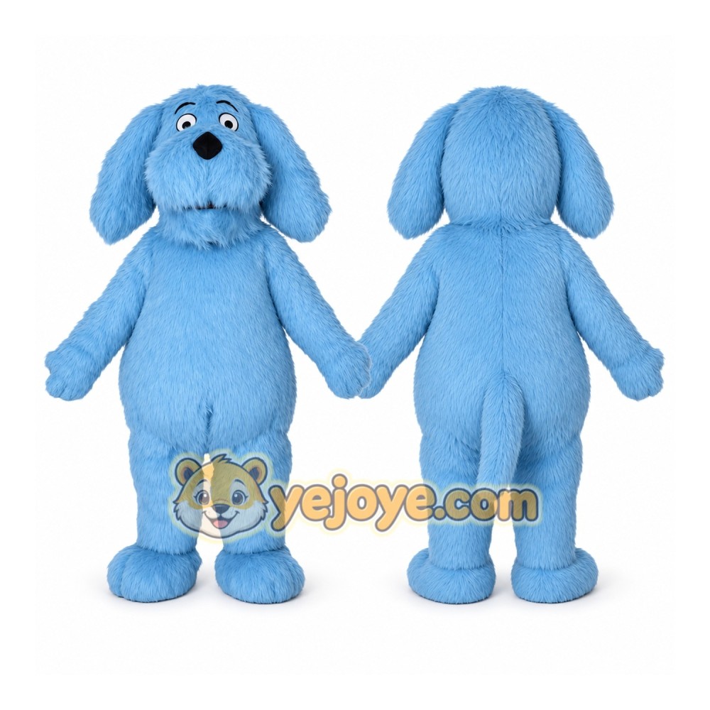 Blue Dog Mascot Costume with Custom Logo