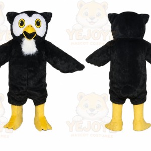 Black Owl Mascot Costume with Custom Logo