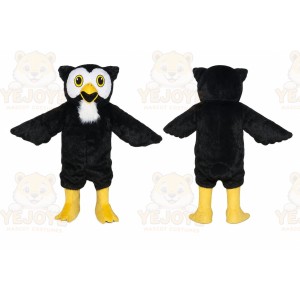 Black Owl Mascot Costume with Custom Logo