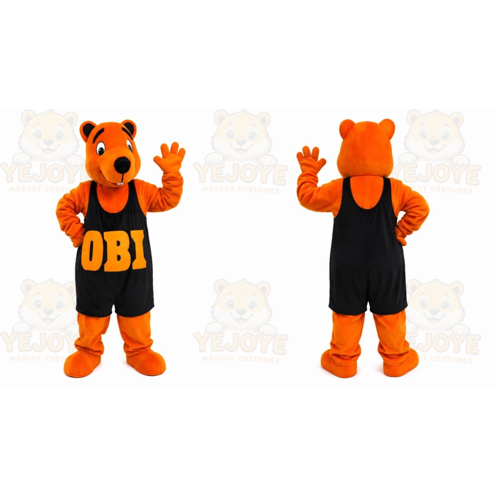 Orange Bear Mascot Costume with Custom Logo