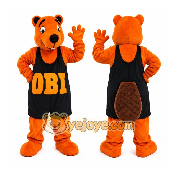 Orange Beaver Mascot Costume with Custom Logo