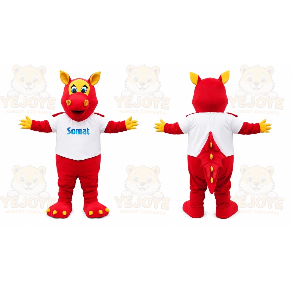 Red Dragon Mascot Costume with Custom Logo