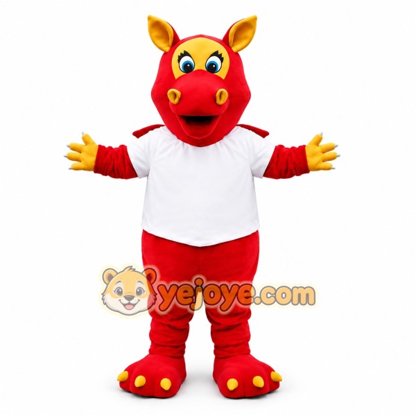 Red Dragon Mascot Costume with Custom Logo Red Dragon Mascot Costume with Custom Logo