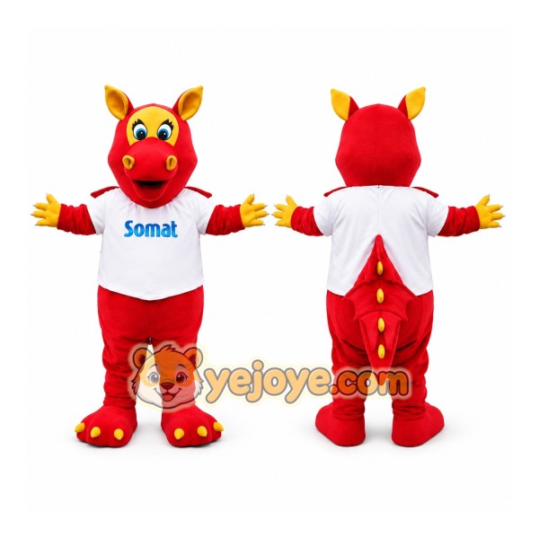 Red Dragon Mascot Costume with Custom Logo