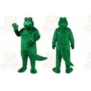 Green Dinosaur Mascot Costume with Custom Logo