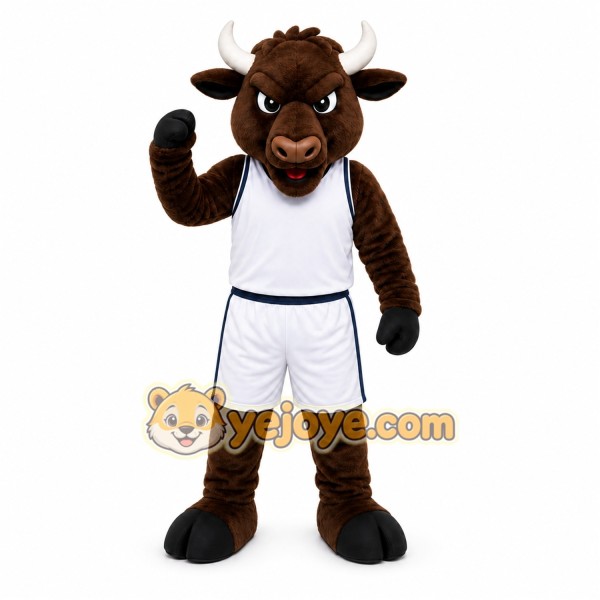 Brown Bull Mascot Costume with Custom Logo