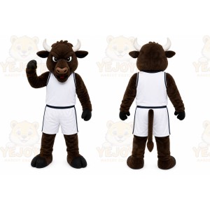 Brown Bull Mascot Costume with Custom Logo