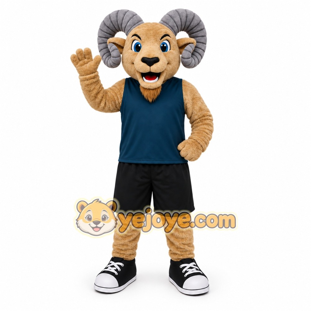 Tan Ram Mascot Costume with Custom Logo Tan Ram Mascot Costume with Custom Logo