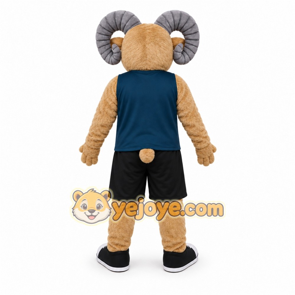 Tan Ram Mascot Costume with Custom Logo Tan Ram Mascot Costume with Custom Logo