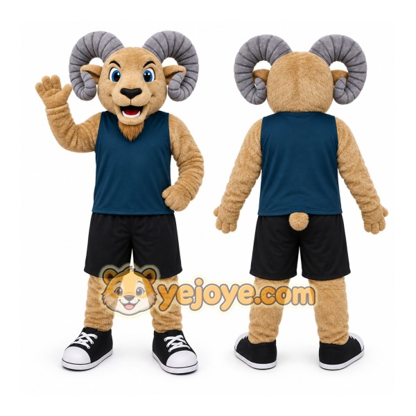 Tan Ram Mascot Costume with Custom Logo