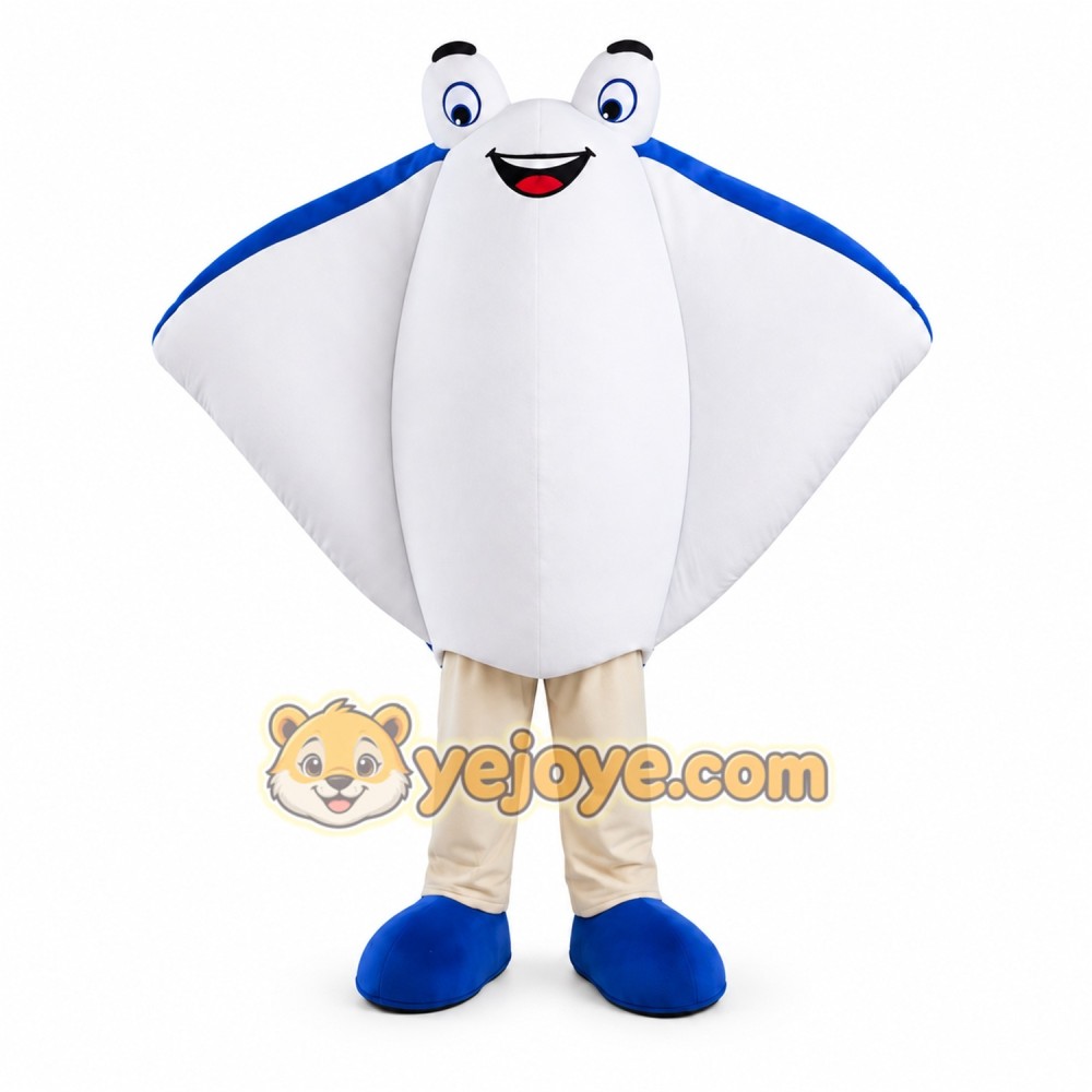 White Stingray Mascot Costume with Custom Logo White Stingray Mascot Costume with Custom Logo