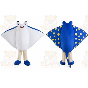 White Stingray Mascot Costume with Custom Logo