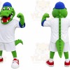 Green Alligator Mascot Costume with Custom Logo