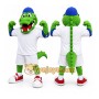 Green Alligator Mascot Costume with Custom Logo
