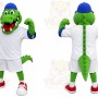 Green Alligator Mascot Costume with Custom Logo