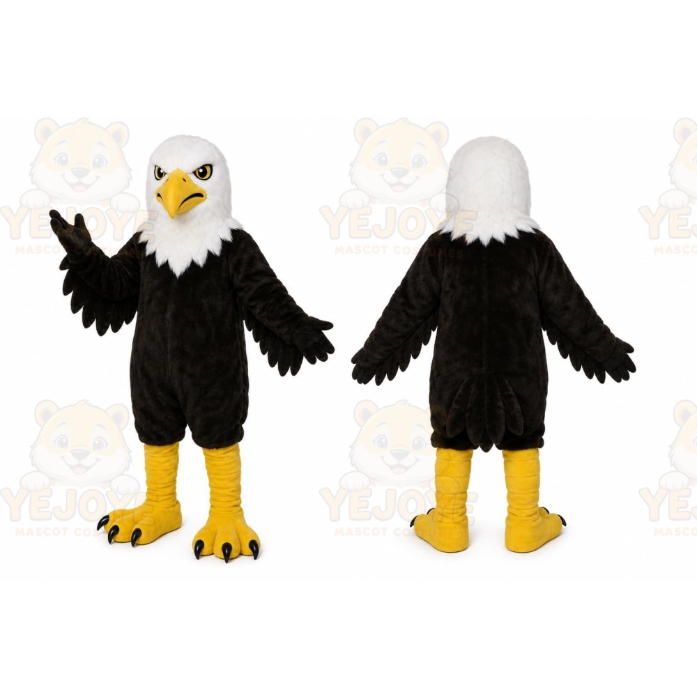 Black Eagle Mascot Costume with Custom Logo