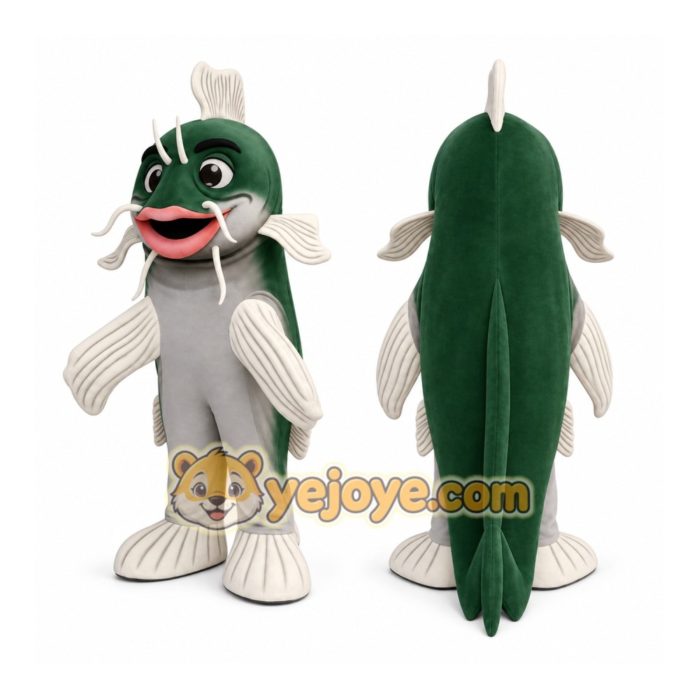 Green Fish Mascot Costume with Custom Logo Green Fish Mascot Costume with Custom Logo