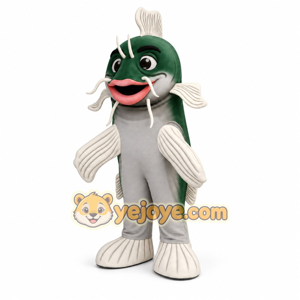 Green Fish Mascot Costume with Custom Logo Green Fish Mascot Costume with Custom Logo