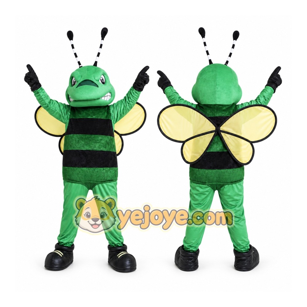 Green Bee Mascot Costume with Custom Logo