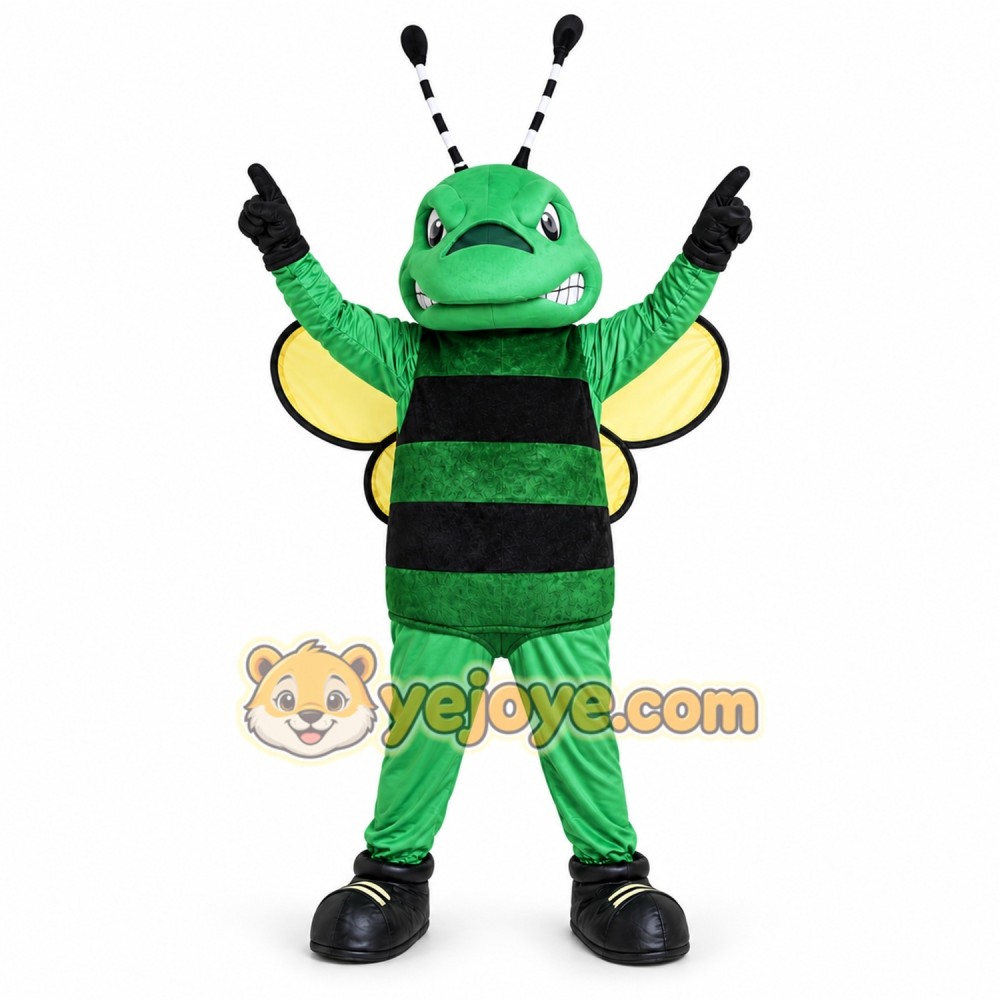 Green Bee Mascot Costume with Custom Logo