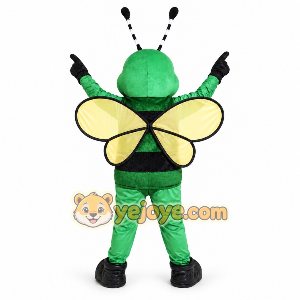 Green Bee Mascot Costume with Custom Logo