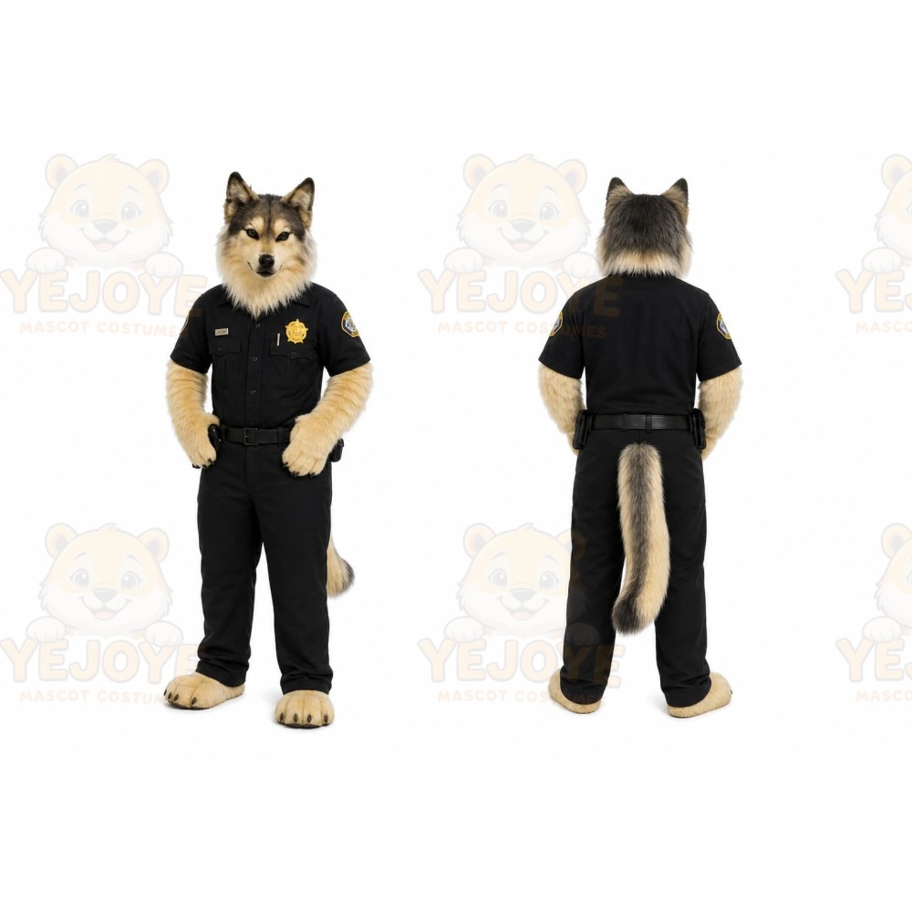 Black Wolf Mascot Costume with Custom Logo