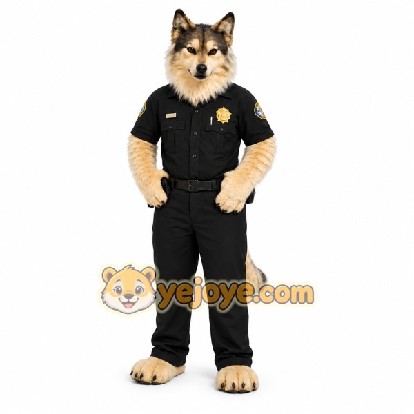 Black Wolf Mascot Costume with Custom Logo