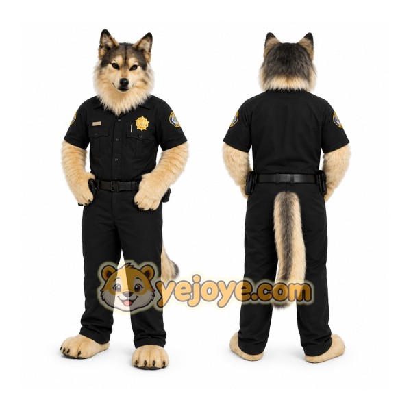 Black Wolf Mascot Costume with Custom Logo