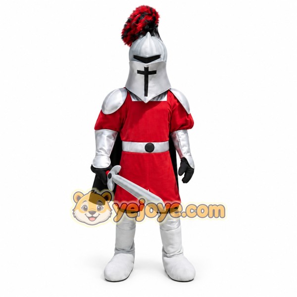 Red Knight Mascot Costume with Custom Logo