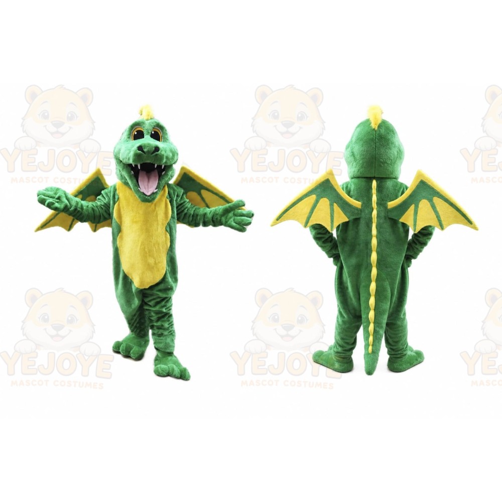 Green Dragon Mascot Costume with Custom Logo