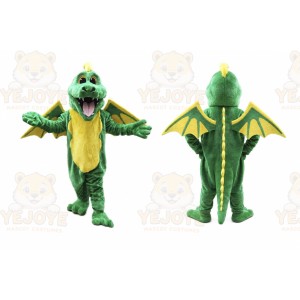 Green Dragon Mascot Costume with Custom Logo