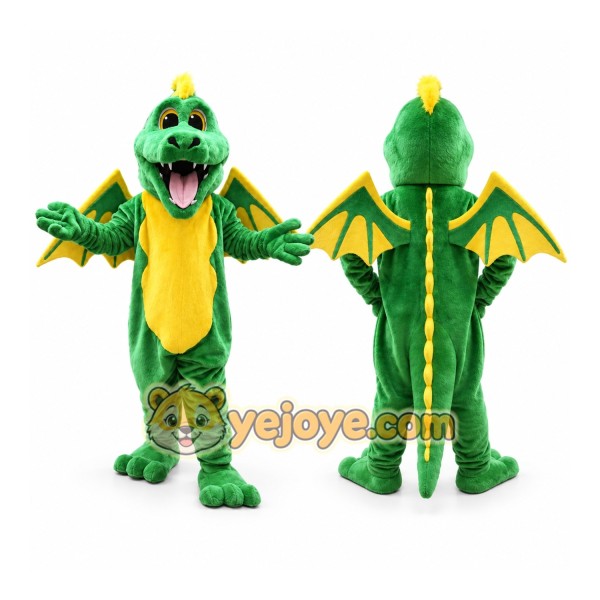 Green Dragon Mascot Costume with Custom Logo