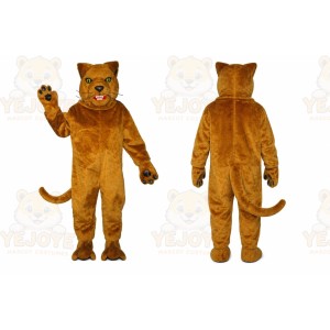 Brown Cougar Mascot Costume with Custom Logo