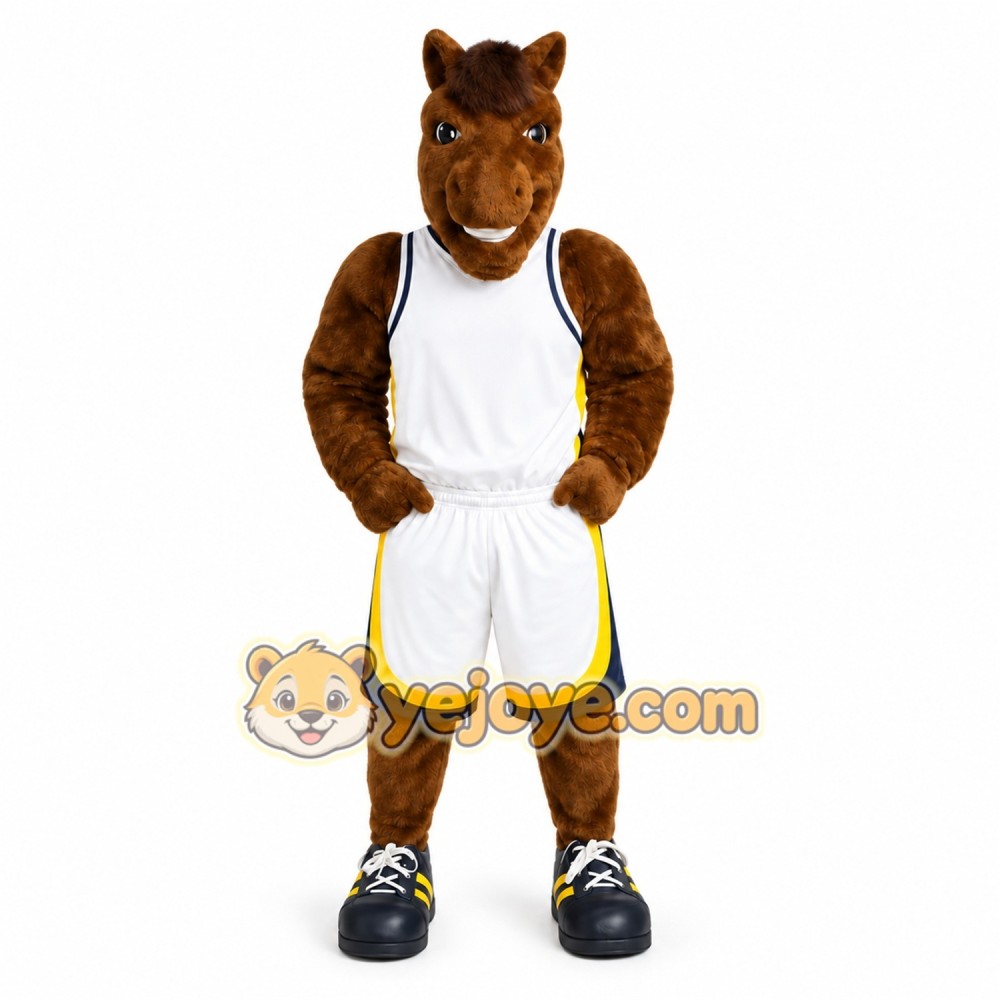 Brown Horse Mascot Costume with Custom Logo