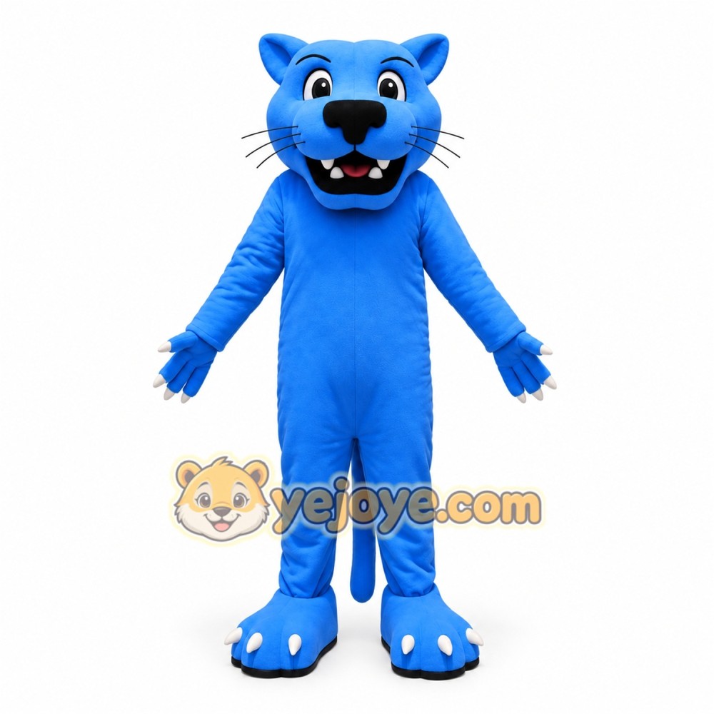 Blue Cougar Mascot Costume with Custom Logo Blue Cougar Mascot Costume with Custom Logo