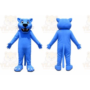 Blue Cougar Mascot Costume with Custom Logo